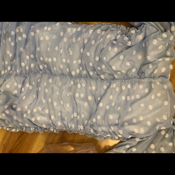 Blue with white polka dot mini dress - Picture 3 of 4